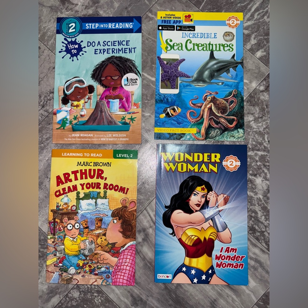 Kids Level 2 Early Reader Books Lot of 4 Arthur Wonder Woman Science